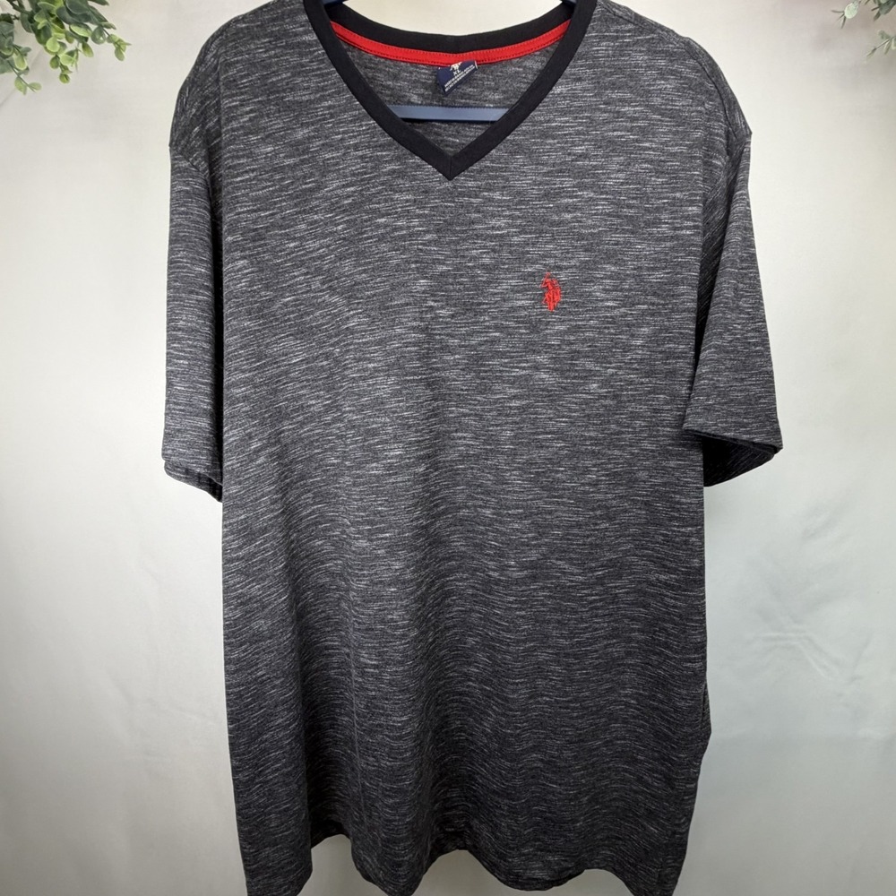 U.S. Polo Assn. Mens Gray V-Neck T-Shirt XL Short Sleeve Cotton Blend Embroide